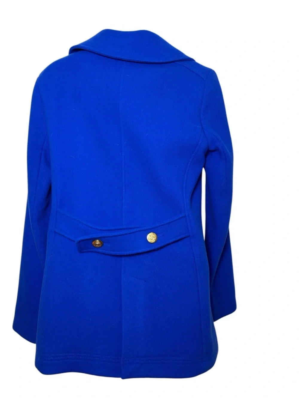 J. Crew stadium cloth nello gori wool pea coat size 8T tall royal blue wool - Picture 3 of 10